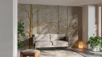 Gold Background Green Leaves Wallpaper - Giffywalls A326