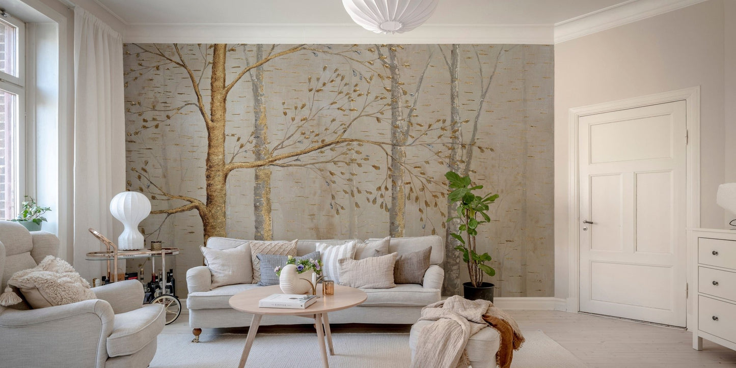 Gold Background Green Leaves Wallpaper - Giffywalls A326