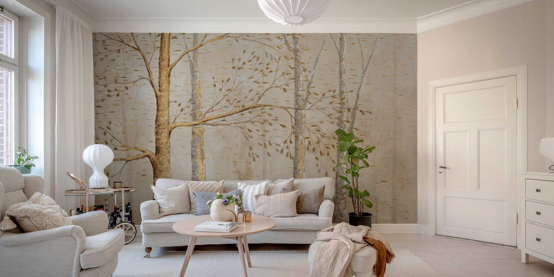 Gold Background Green Leaves Wallpaper - Giffywalls A326