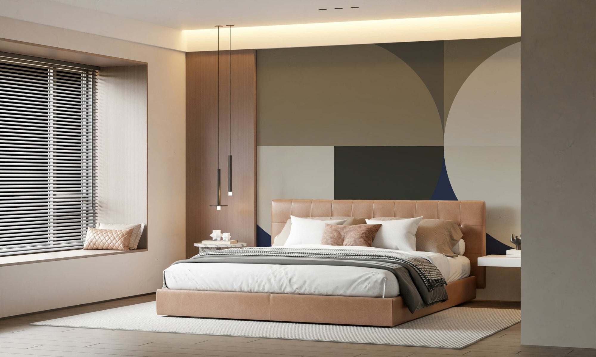 Minimalist living room with the Neutral Tones Balance abstract accent wall., GD6387