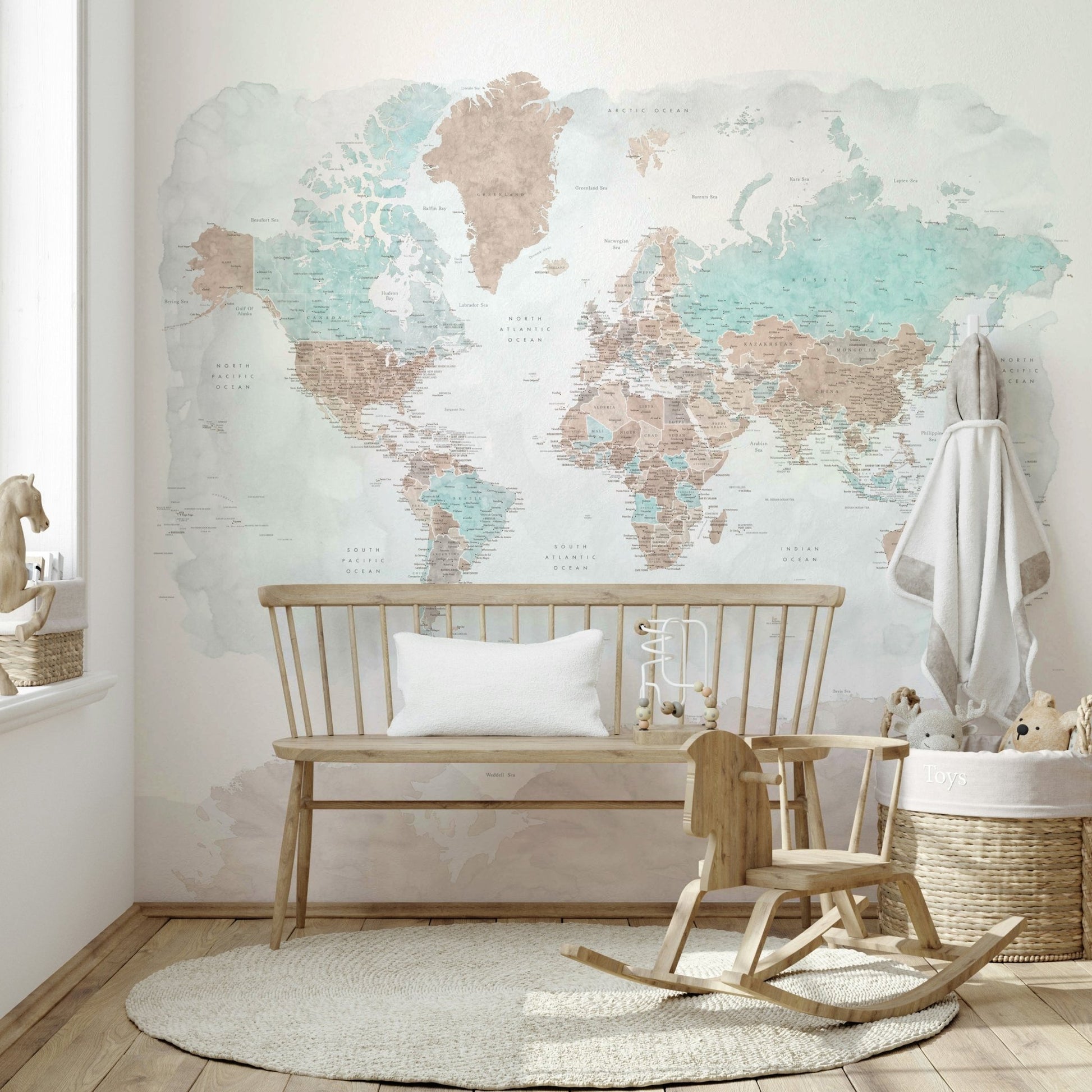 Watercolor map in neutral hues decor

