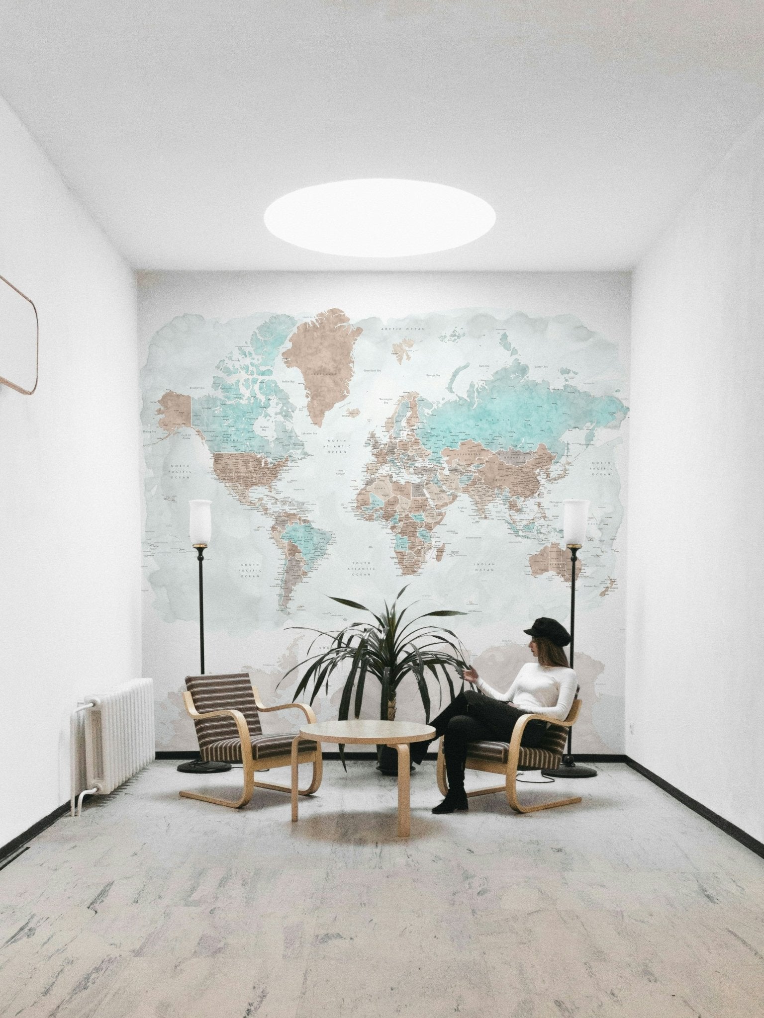 Minimalist neutral map wallpaper for walls

