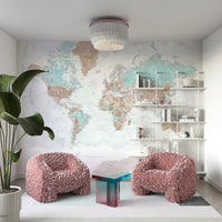 Neutral palette watercolor map wall art


