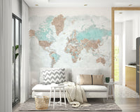 Minimalist neutral map wallpaper for walls

