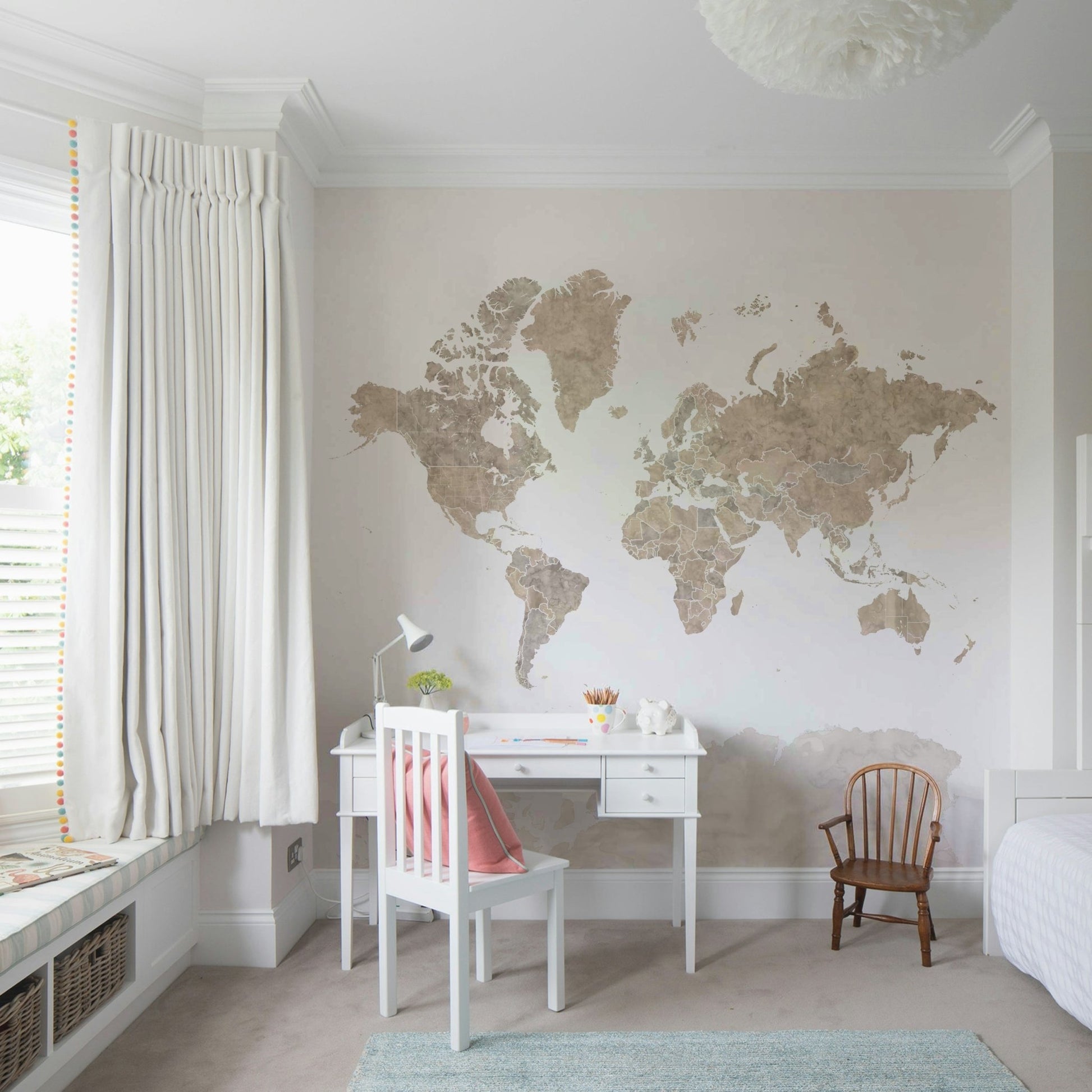 World map in neutral soft hues

