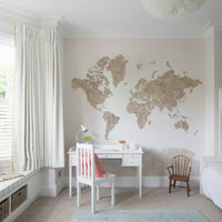 World map in neutral soft hues

