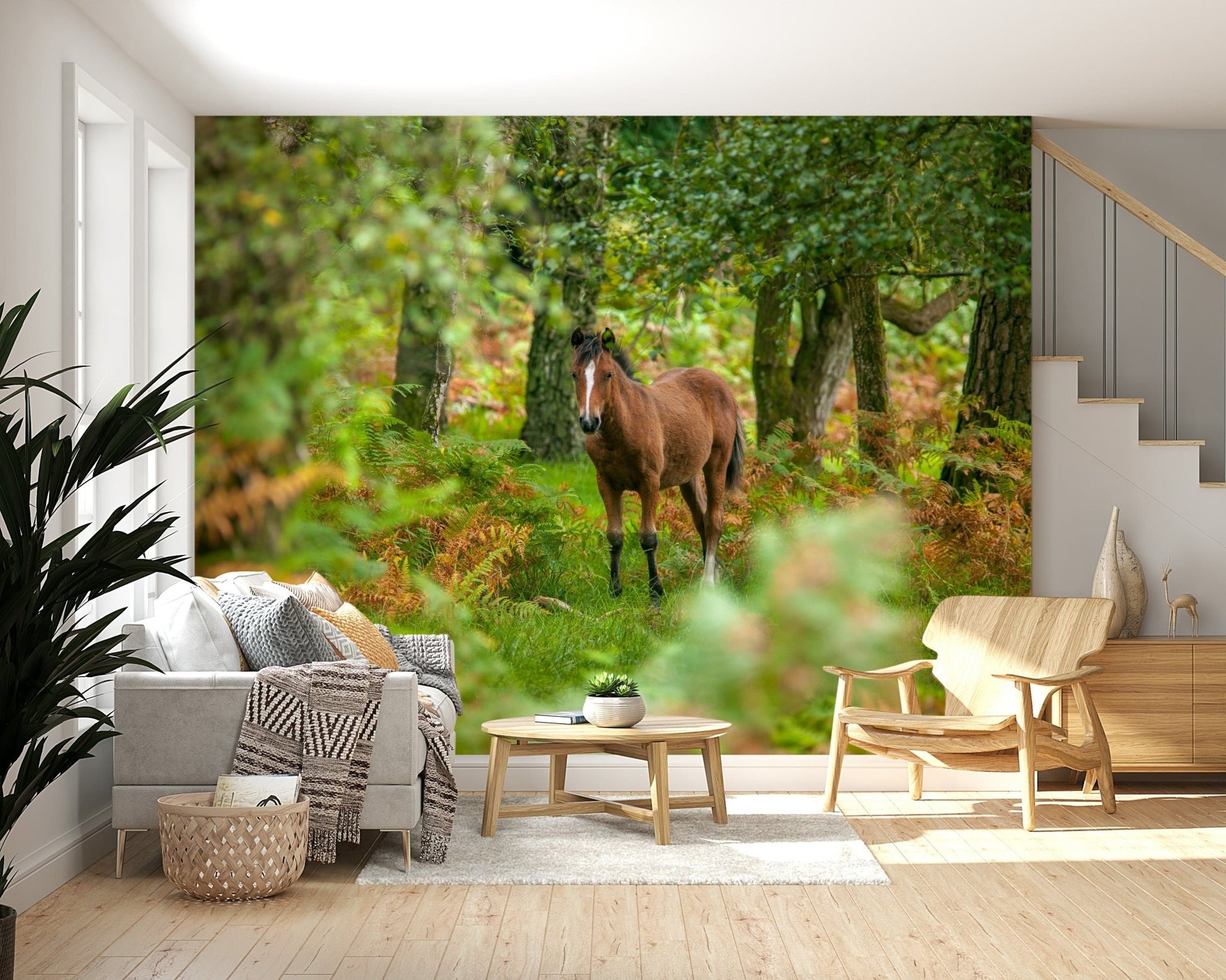 Gorgeous New Forest Nomad wallpaper for walls depicting woodland creature scene.