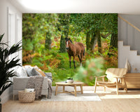 Gorgeous New Forest Nomad wallpaper for walls depicting woodland creature scene.