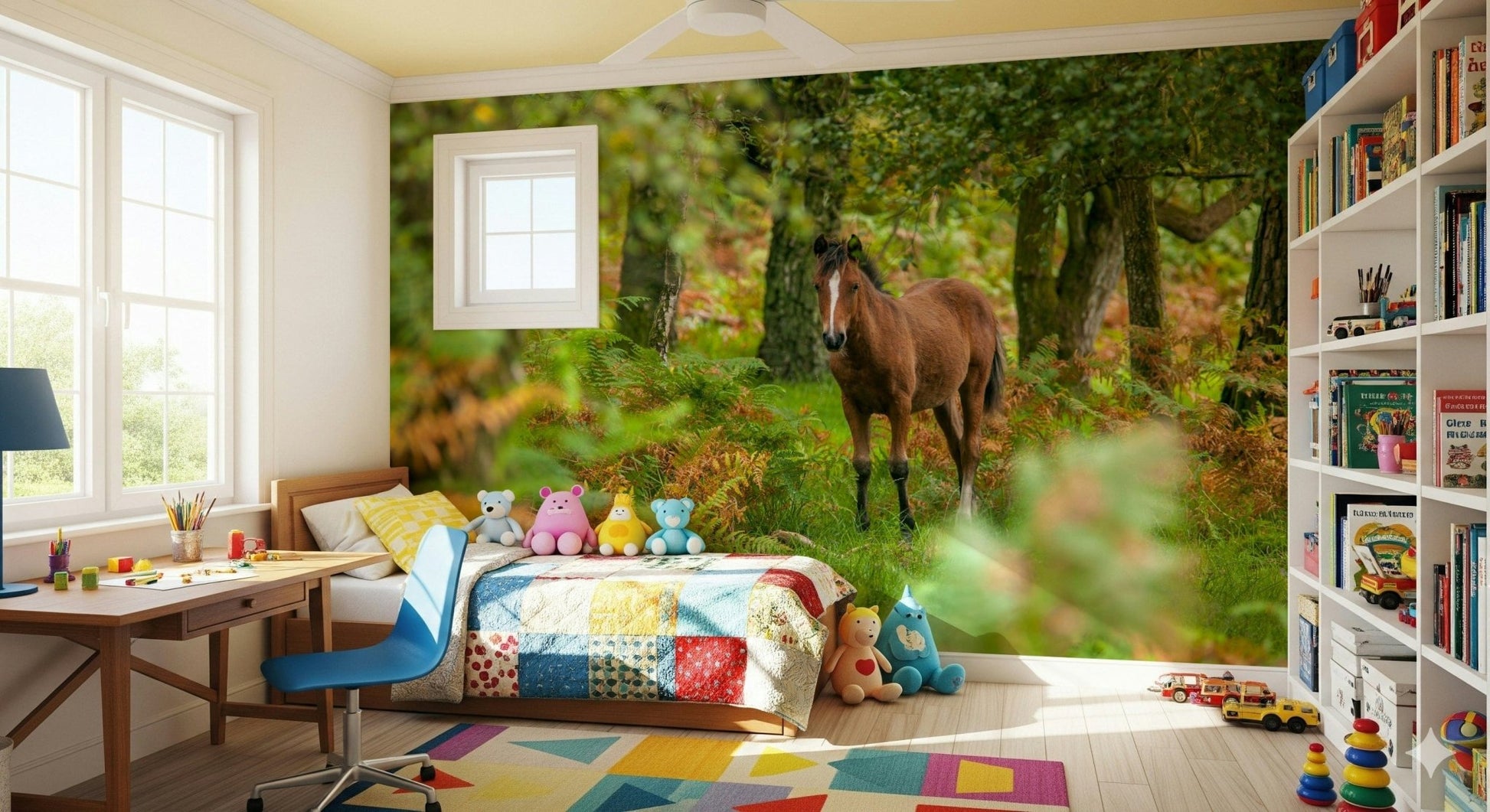Wild horse peel and stick wallpaper New Forest Nomad nature escape scene.