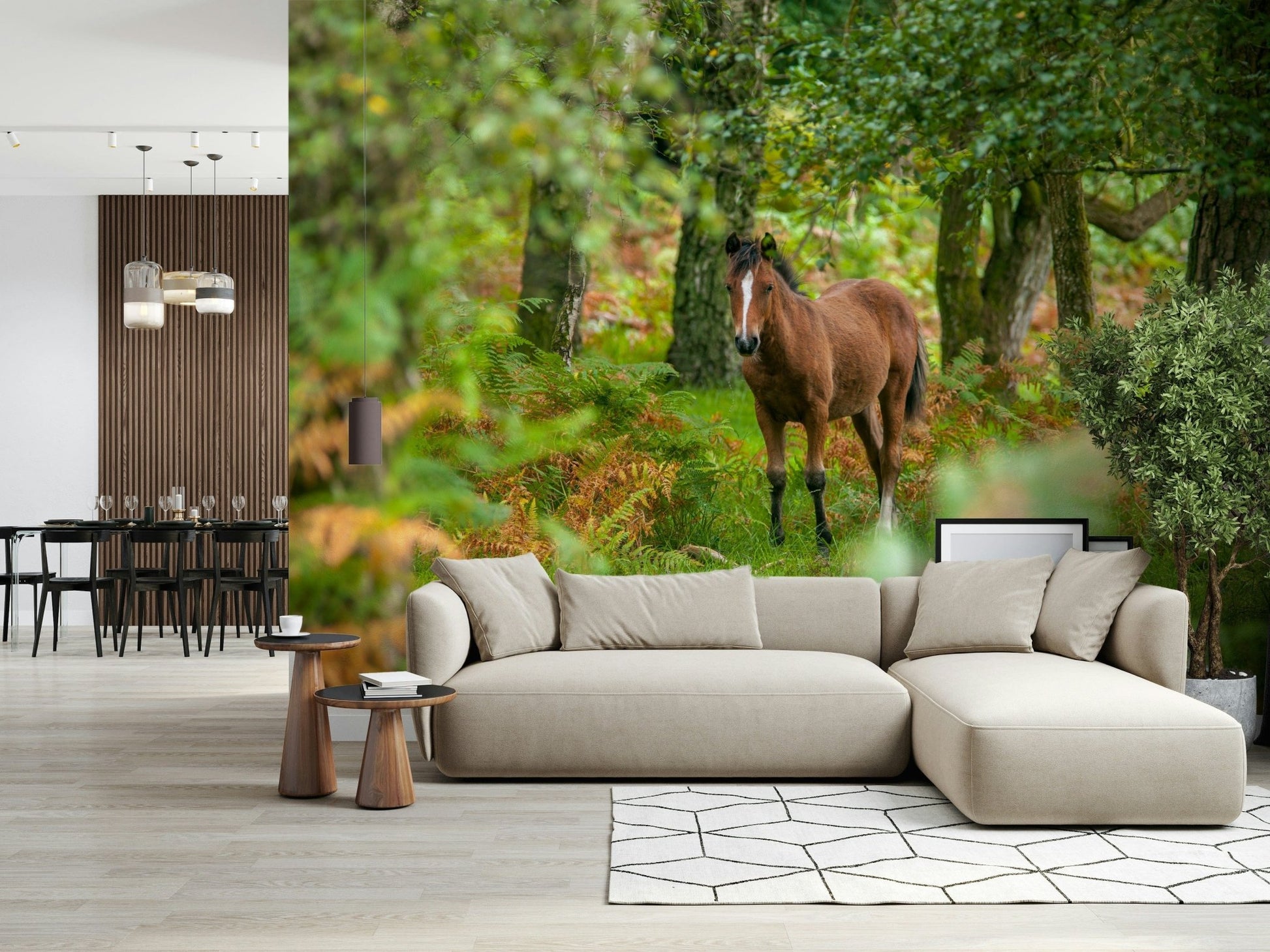 Brown foal wallpaper for walls New Forest Nomad serene autumn woods look.