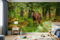 Enchanting New Forest Nomad peel and stick pony in natural habitat art.
