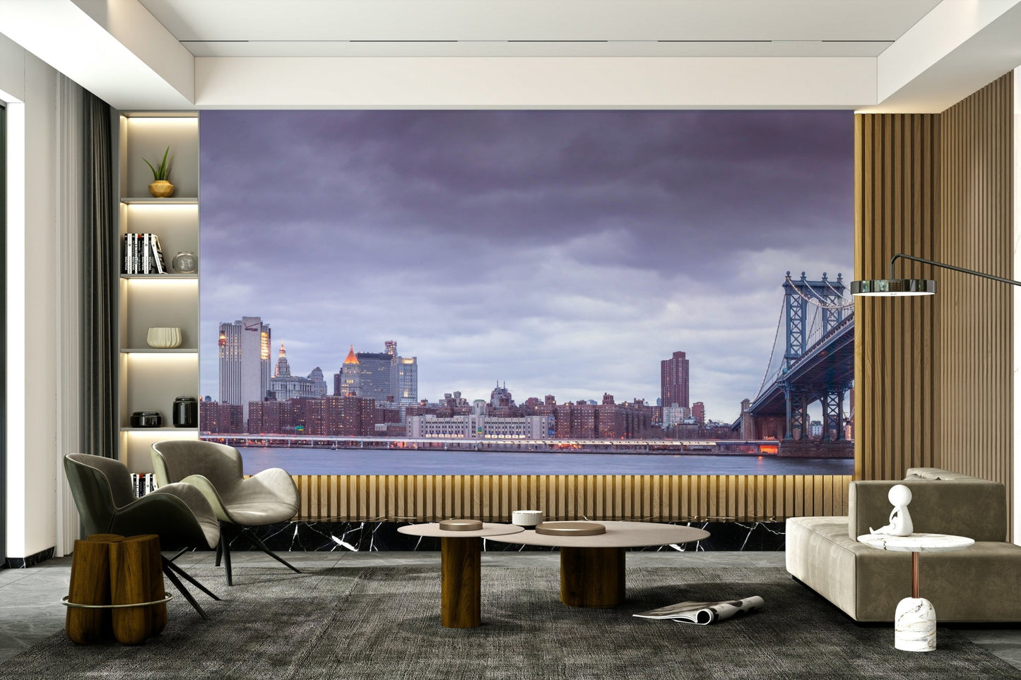 The design offers a sense of a quiet moment in a busy city.

