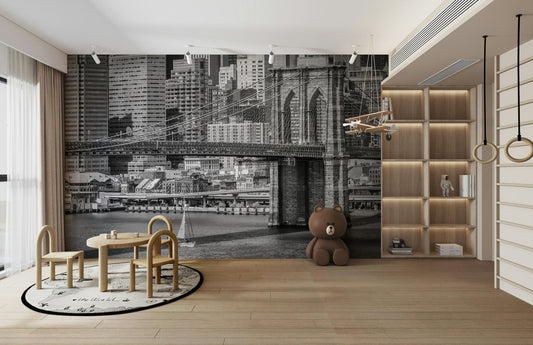 Brooklyn Bridge and Manhattan skyline mural wallpaper

