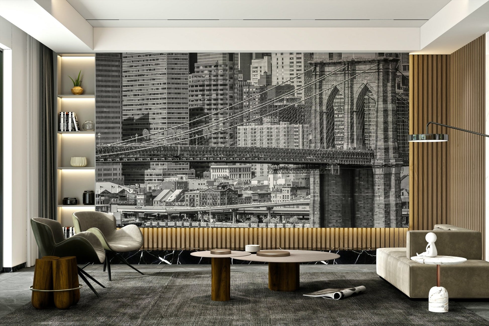 Brooklyn Bridge in foreground with skyscraper view

