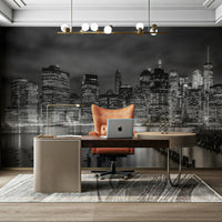 Urban mural capturing NYC’s skyline with nighttime shadows., GD1484