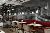 Elegant urban mural of NYC skyline lights in black and grey., GD1484