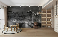 Monochrome wall mural of New York City skyline at night., GD1484