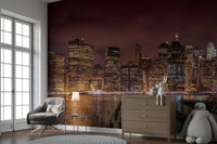 Vibrant city lights of New York in a wall mural.

