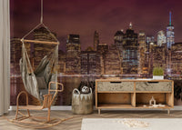 Dazzling New York City skyline night wall mural.

