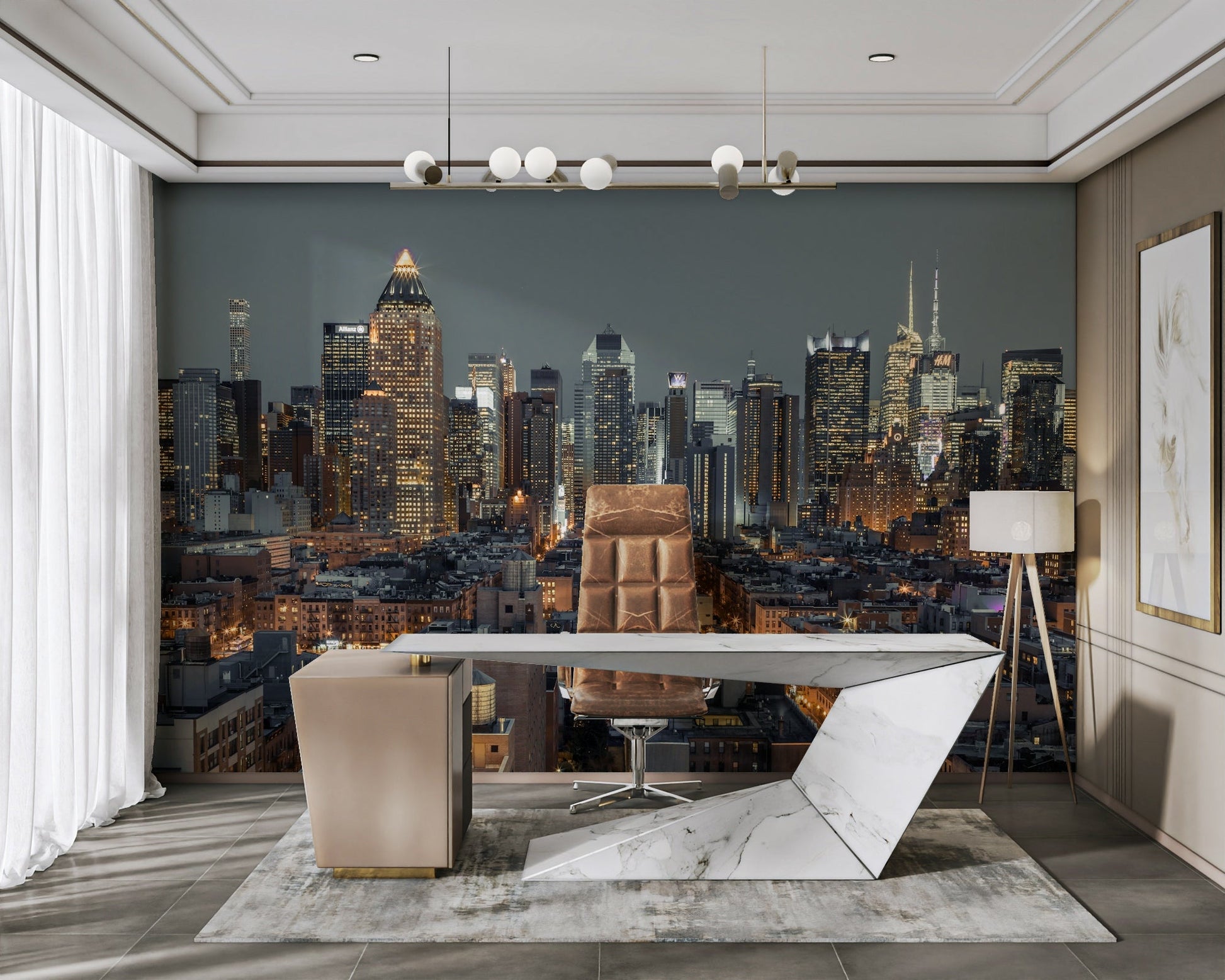 Night view of NYC skyscrapers mural, GD1891
