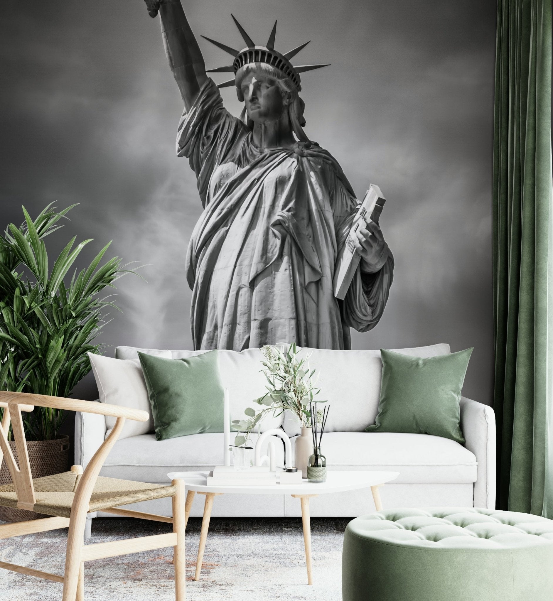 New York landmark wallpaper with iconic statue


