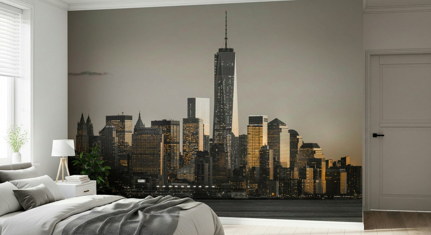 Majestic city line, architectural Glow mural for offices, premium wallpaper.