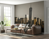 Lower Manhattan buildings, evening Cityscape Glow wallpaper, magnificent mural design.
