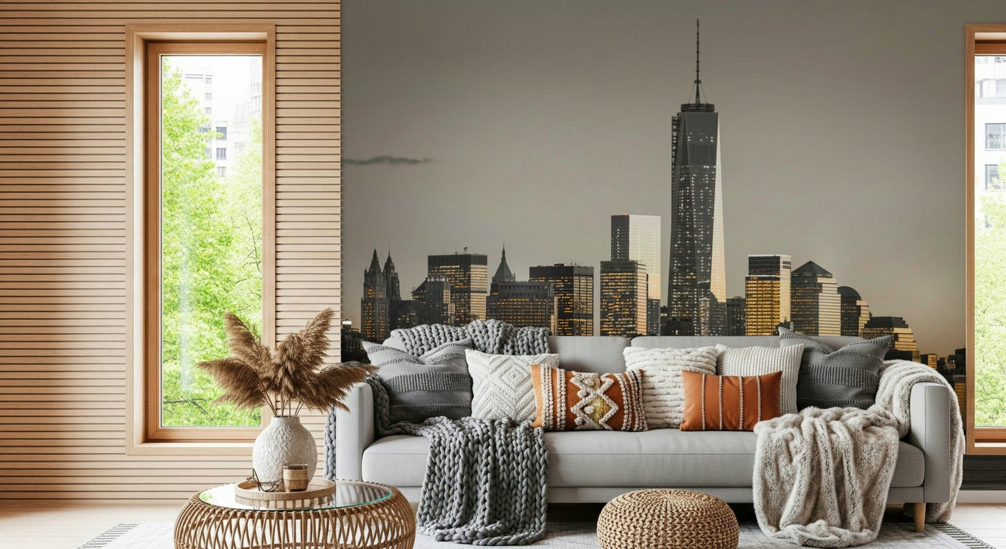 New York harbor view, subtle Glow effect wall mural, elegant decor wallpaper.