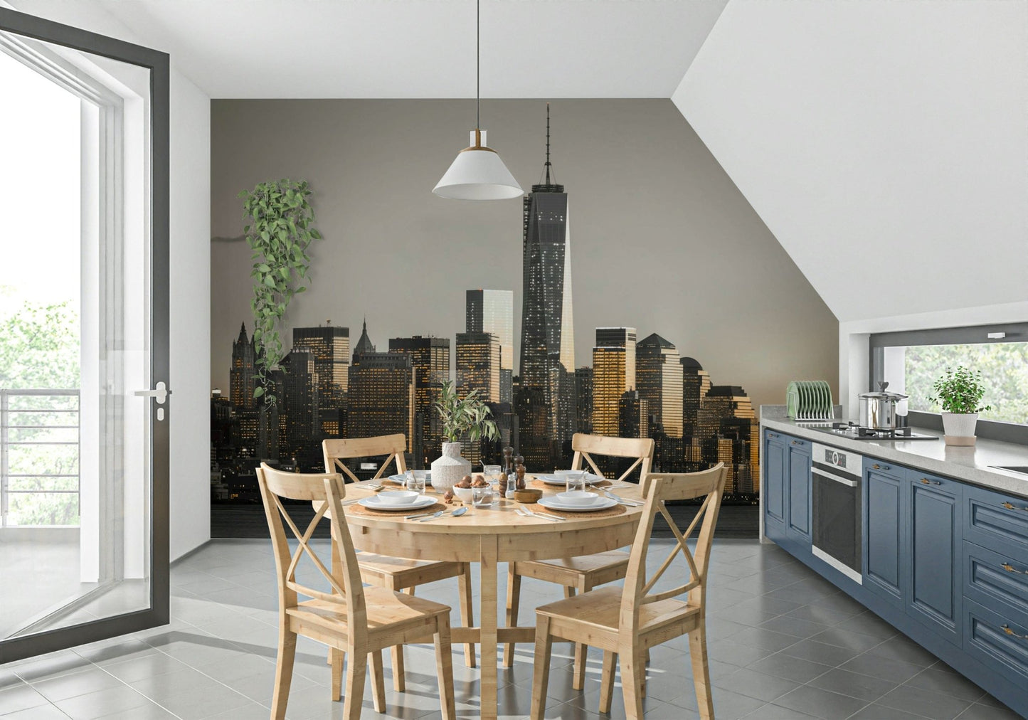 Iconic One World Trade Center, Cityscape Glow wallpaper for walls, modern mural.