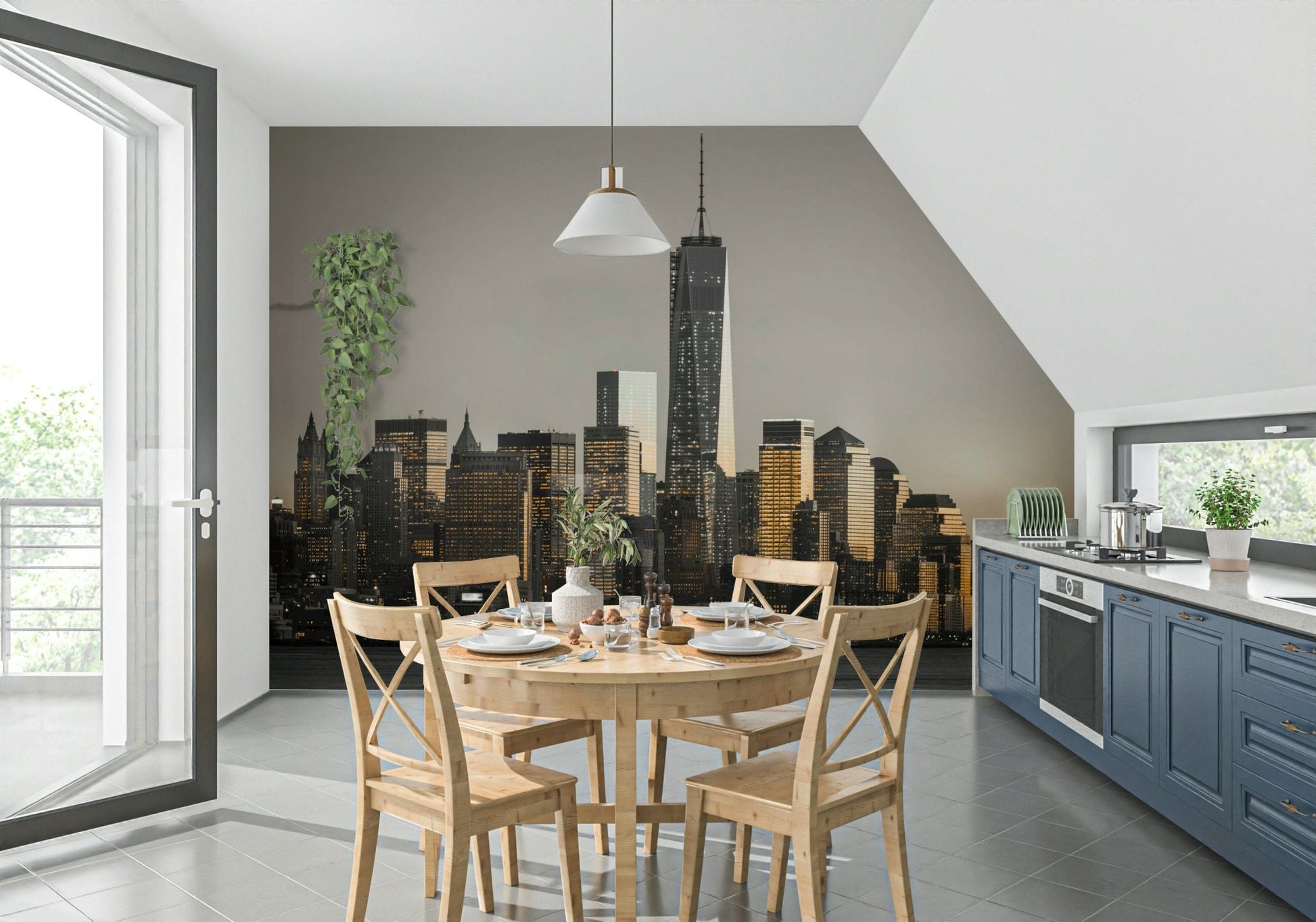 Iconic One World Trade Center, Cityscape Glow wallpaper for walls, modern mural.