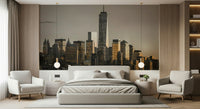 New York financial district Cityscape wallpaper, sophisticated Glow mural art.