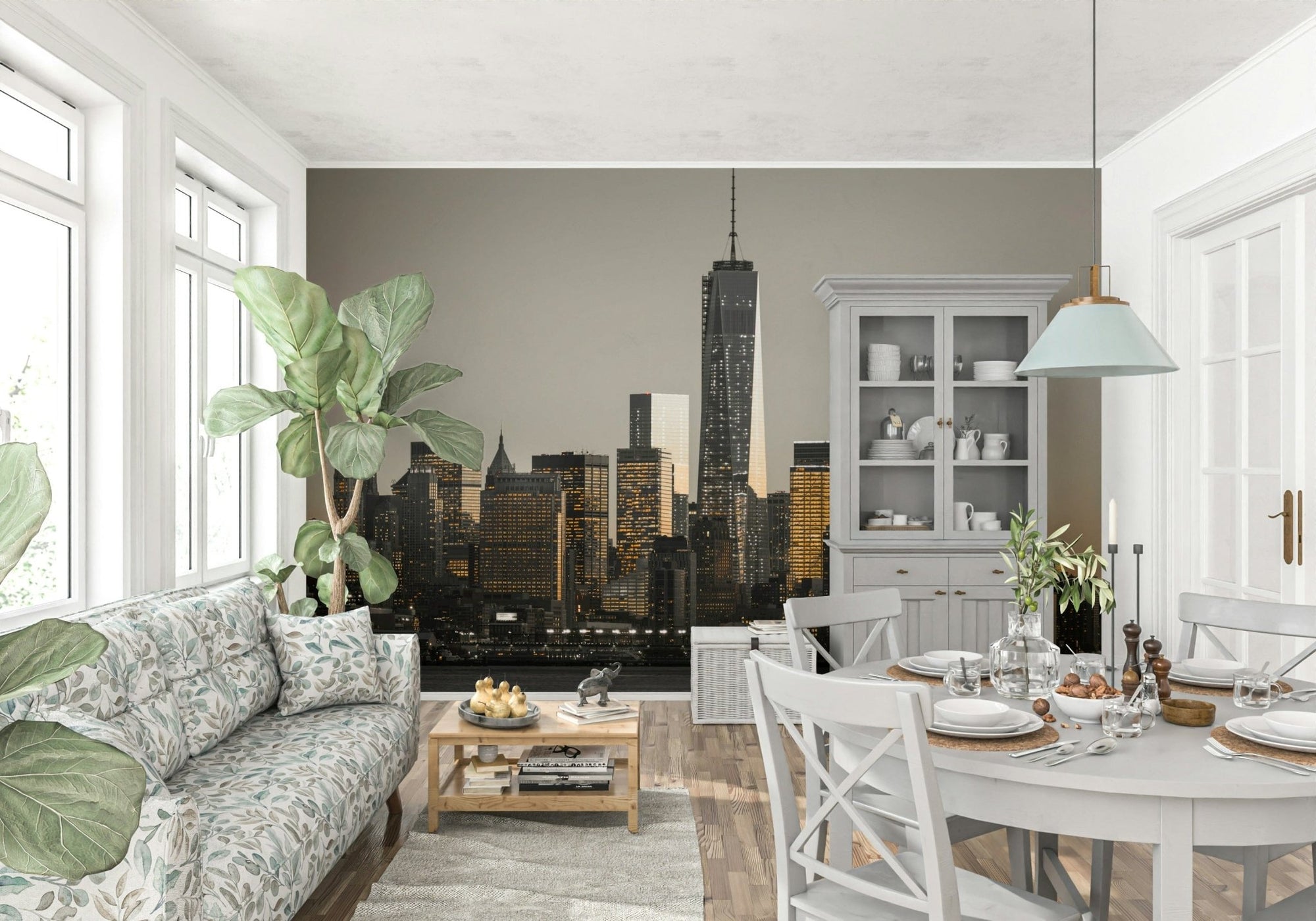 New York Cityscape Glow mural for interiors, impressive skyline wallpaper design., GD6904