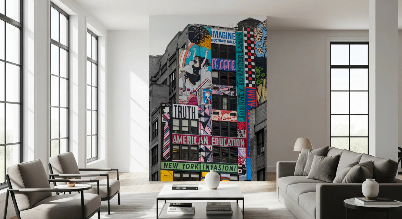 Hallway styled with New York Graffiti wall mural typography art