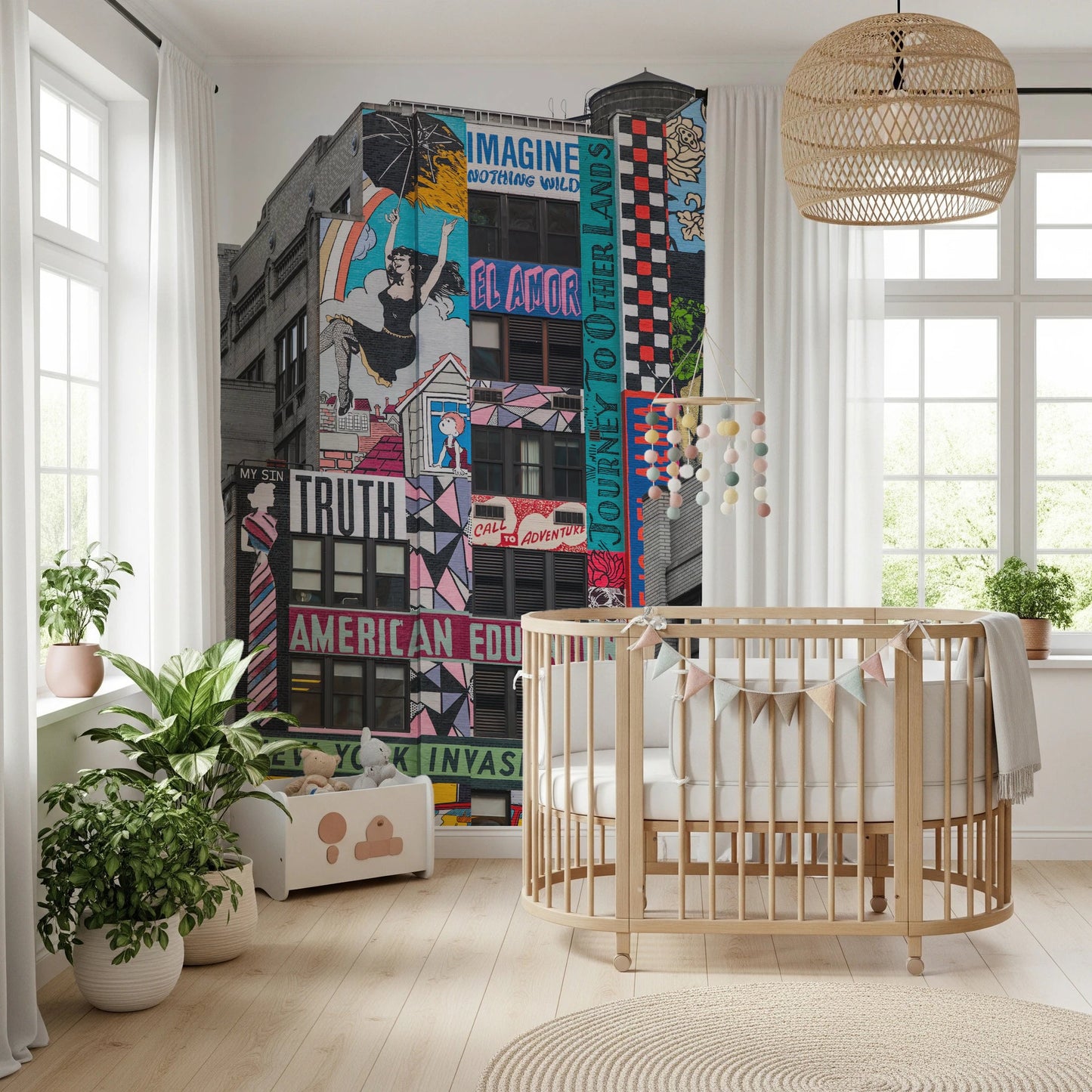 Urban art wall mural with New York Graffiti bold lettering