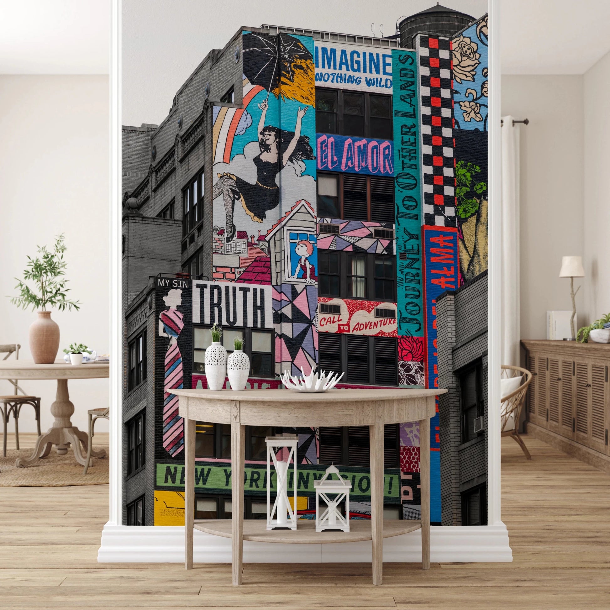 Street style wall mural featuring New York Graffiti design