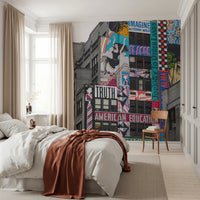 New York Graffiti mural with mixed patterns and text blocks