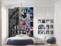Bedroom space with New York Graffiti wall mural colorful graphics