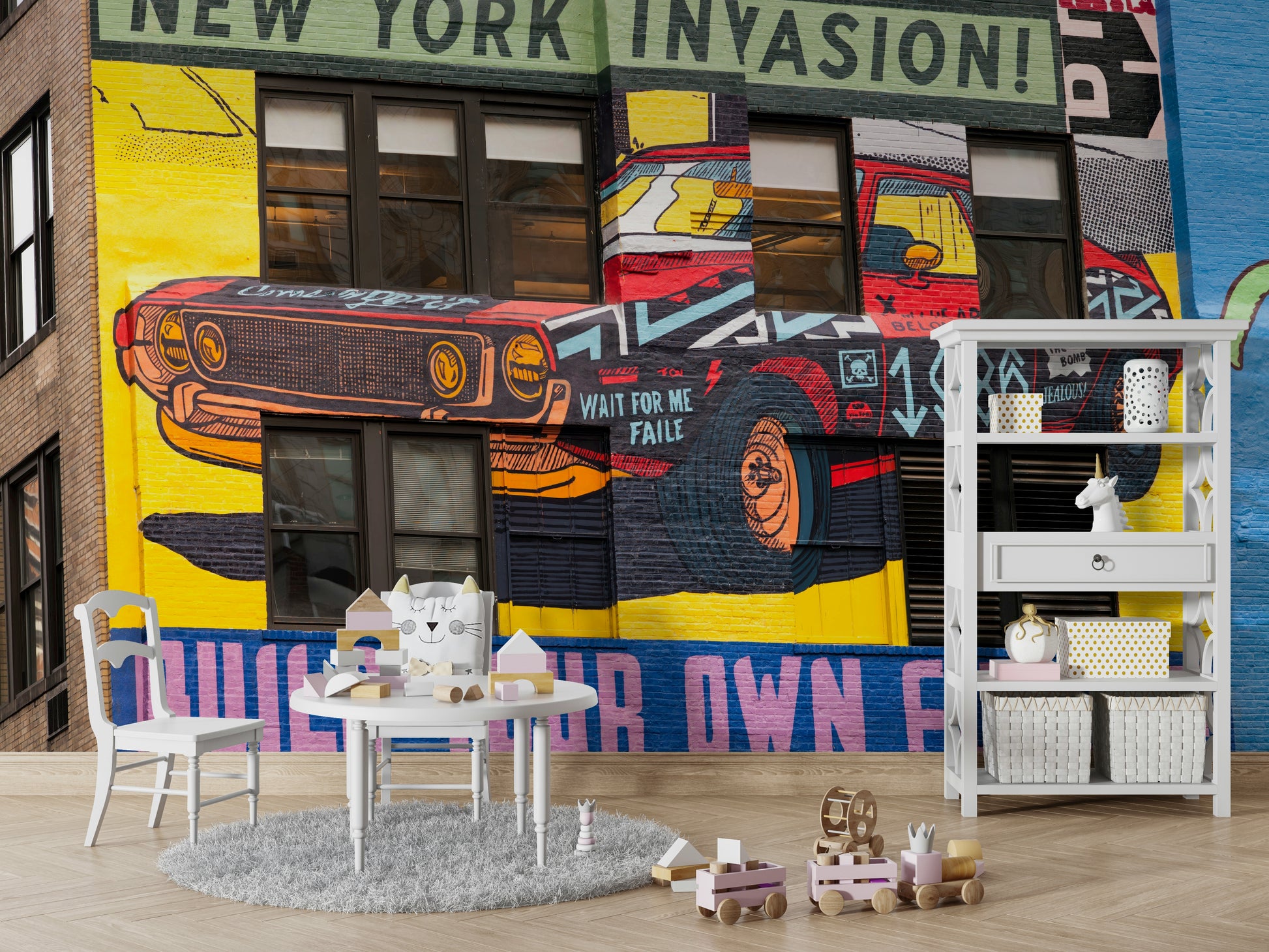 New York skyline wall mural bringing city life indoors

