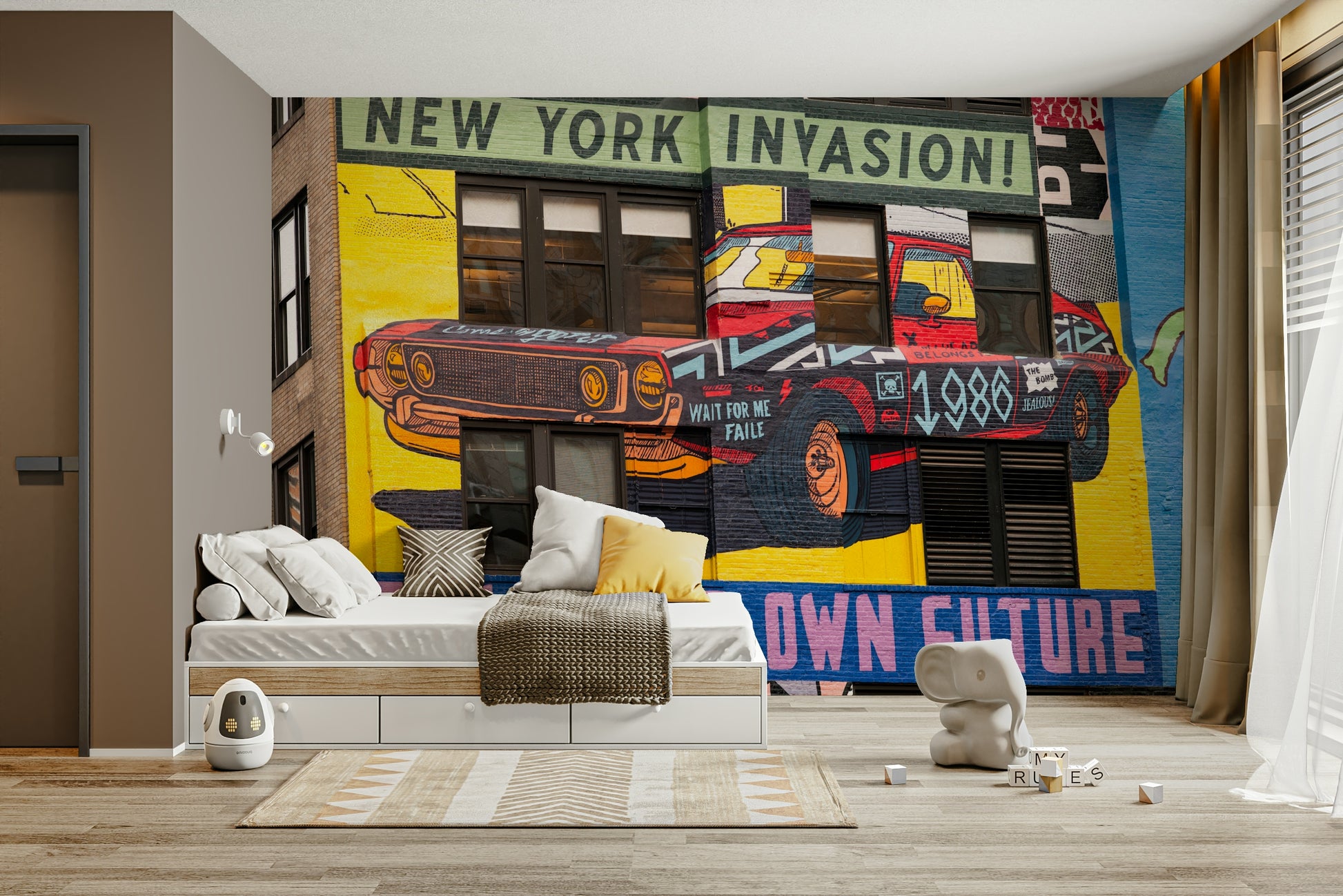 New York invasion wall art with vibrant city lights

