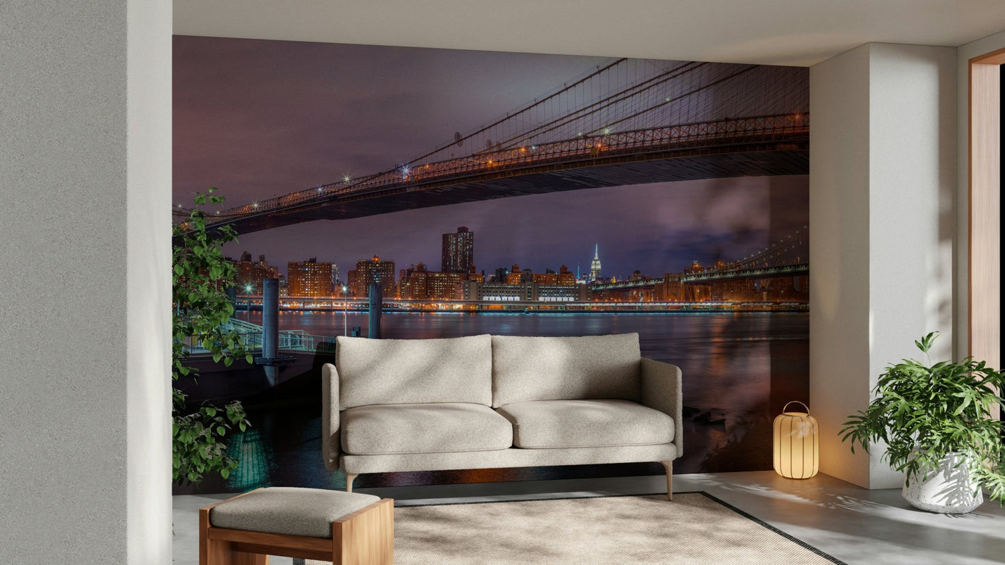 The lights from the buildings create a beautiful pattern.

