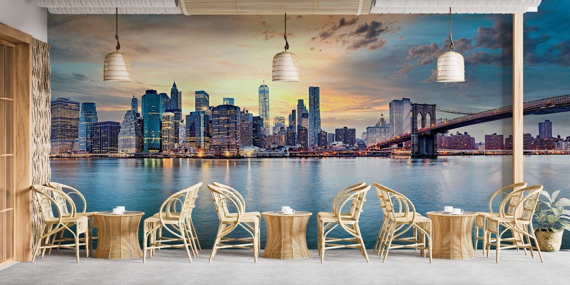 New York sunset panorama wallpaper for urban decor, B271