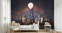 A graceful subtle pattern wall mural in cool, dark tones with warm accents.