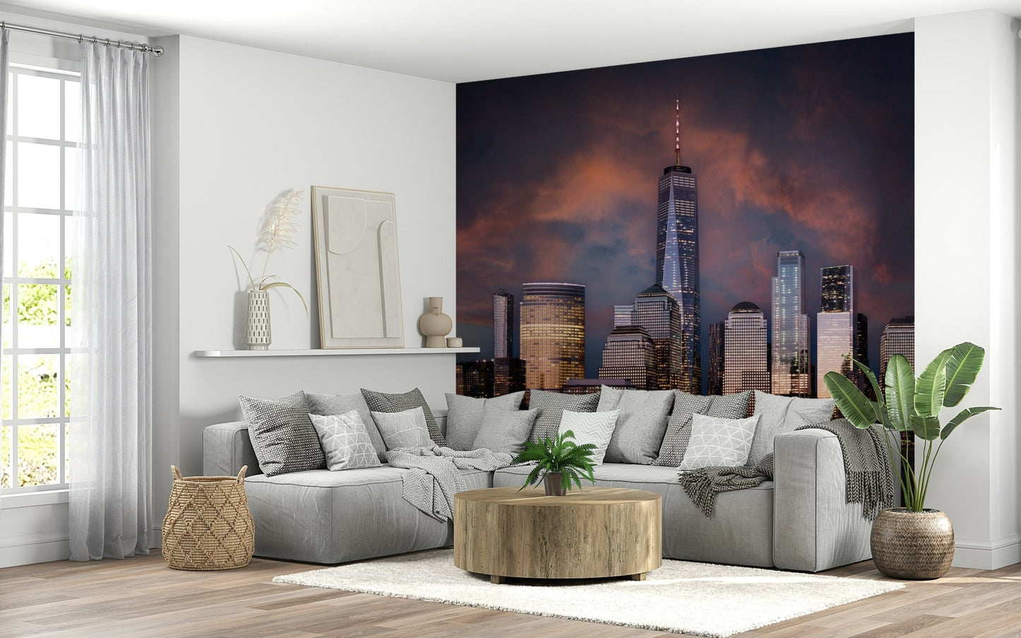 A calming abstract design wallpaper mural that defines a space.