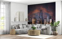 A calming abstract design wallpaper mural that defines a space.