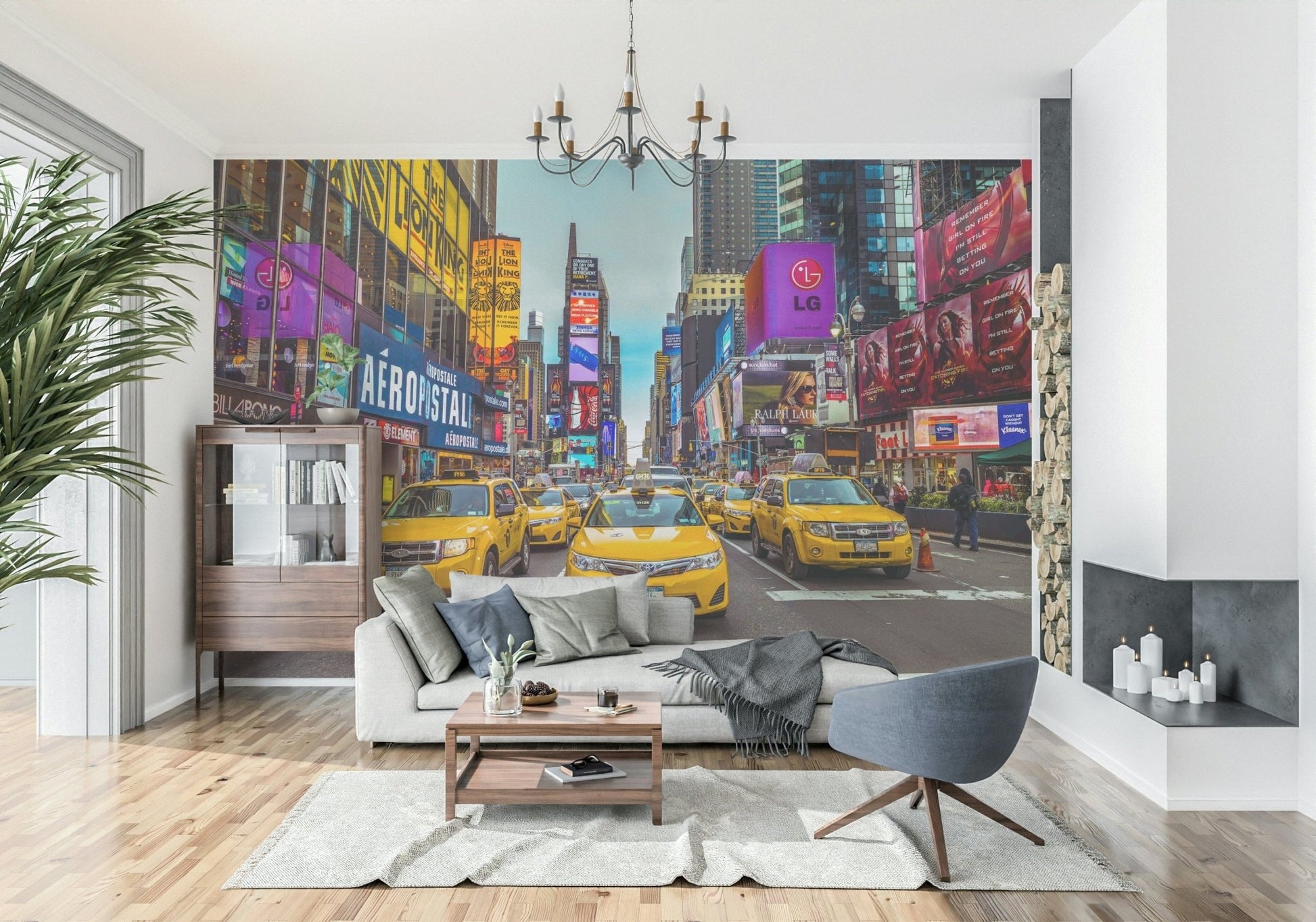 New York's urban pulse wall mural with a mix of historical and modern architecture.