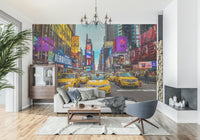 New York's urban pulse wall mural with a mix of historical and modern architecture.