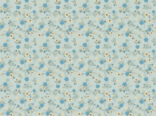 Ditsy Blooms Pastel Blue Wallpaper