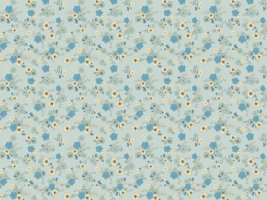 Ditsy Blooms Pastel Blue Wallpaper