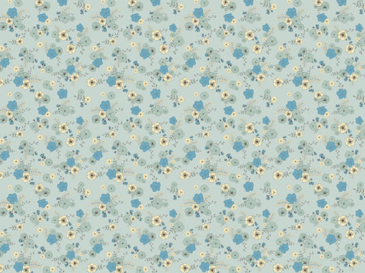 Ditsy Blooms Pastel Blue Wallpaper