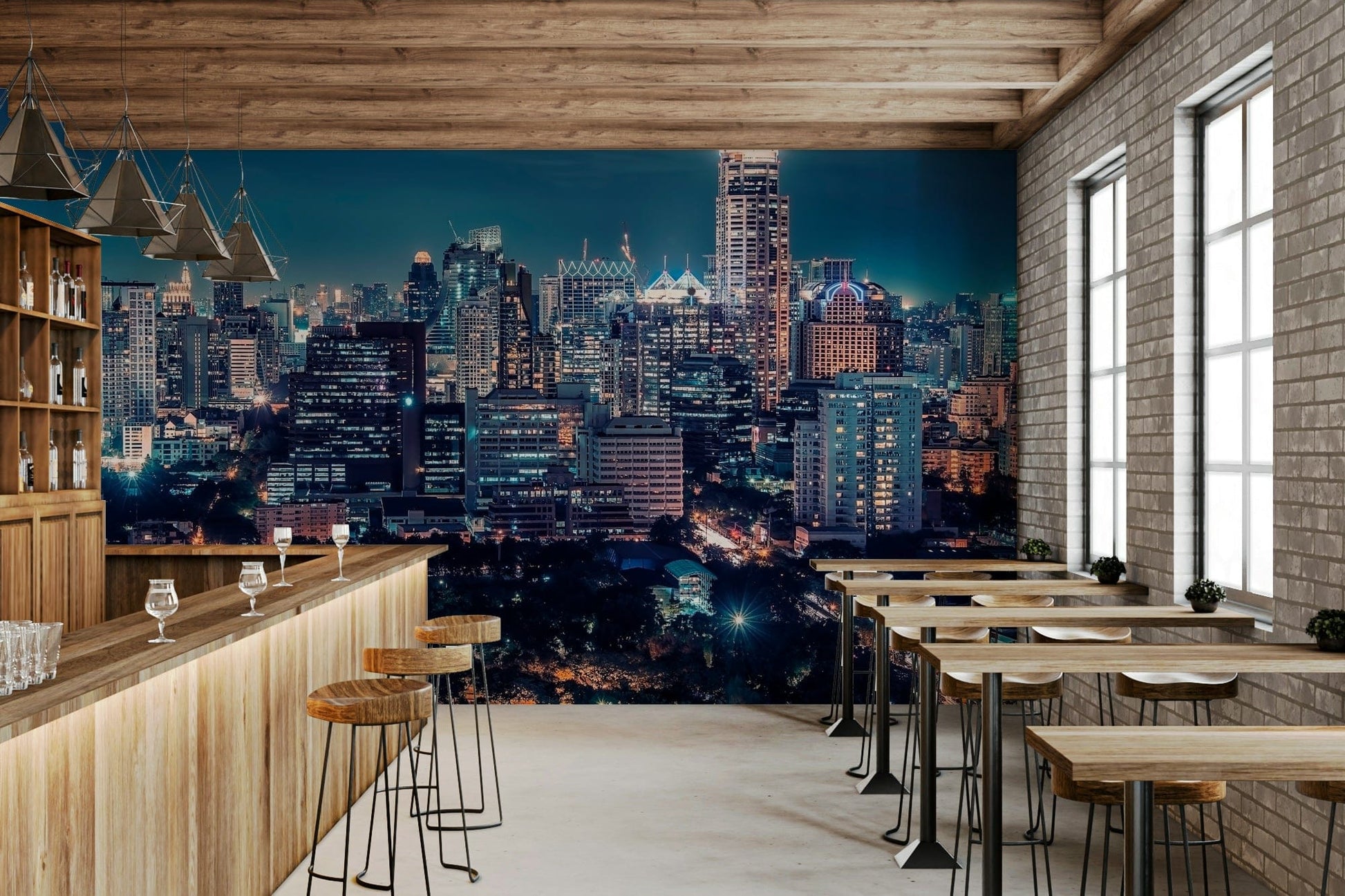 Realistic depth effect Night Cityscape wall mural for study rooms.